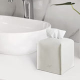 Square Tissue Box Dispenser Paper Storage Holder Napkin Case Organizer PU Leather Cover White