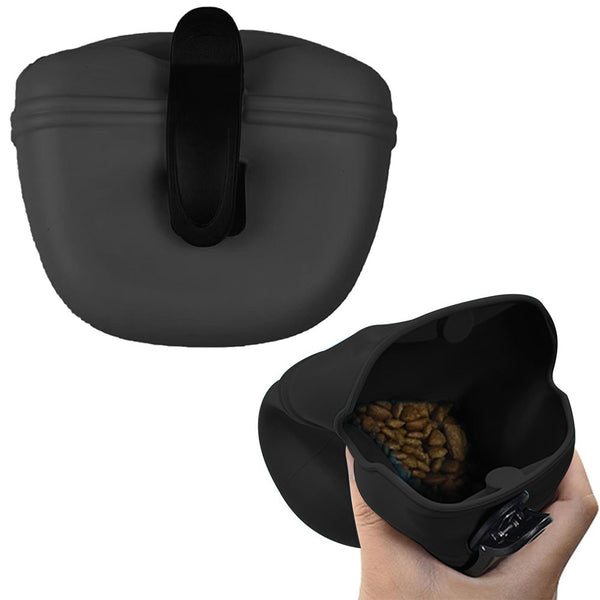 Pet Dog Silicone Training Treat Bag with Clip Pet Feeder Black