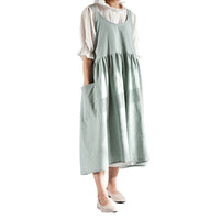 Cotton Linen Aprons Cross Back Apron with Pockets for Kitchen Flower Shop Green