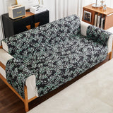 Leaves Printed T-Shaped Sofa Cover Non Slip Couch Cover Sofa Slipcover Furniture Protector Black