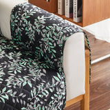 Leaves Printed T-Shaped Sofa Cover Non Slip Couch Cover Sofa Slipcover Furniture Protector Black