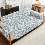Leaves Printed T-Shaped Sofa Cover Non Slip Couch Cover Sofa Slipcover Furniture Protector White