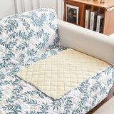 Leaves Printed T-Shaped Sofa Cover Non Slip Couch Cover Sofa Slipcover Furniture Protector White