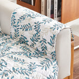 Leaves Printed T-Shaped Sofa Cover Non Slip Couch Cover Sofa Slipcover Furniture Protector White