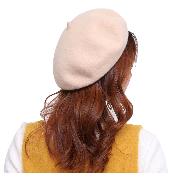 Women's Wool Beret Hat Classic French Style Newsboy Hat Cap Winter Warm Beige