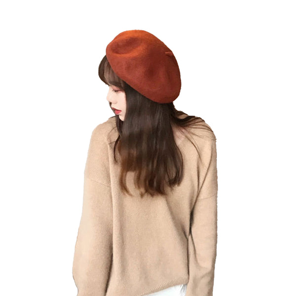Women's Wool Beret Hat Classic French Style Newsboy Hat Cap Winter Warm Caramel