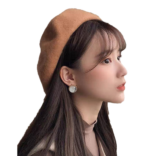 Women's Wool Beret Hat Classic French Style Newsboy Hat Cap Winter Warm Camel