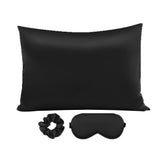 3Pcs Sleep Set Imitation Silk Pillowcase Eye Mask Scrunchie Black