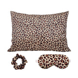 3Pcs Sleep Set Imitation Silk Pillowcase Eye Mask Scrunchie Brown