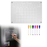 Magnetic Dry Erase Monthly Calendar for Fridge Erasable Acrylic Whiteboard Planner Schedule Board with 6 Pens Small