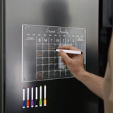 Magnetic Dry Erase Monthly Calendar for Fridge Erasable Acrylic Whiteboard Planner Schedule Board with 6 Pens Small