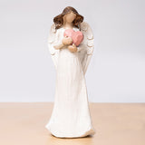 Resin Praying Angel Figurine Sculpture Hand Holding Heart Home Ornaments White
