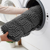 Stripe Style Chenille Bath Mat Non Slip Bath Runner Floor Mat Dark Gray