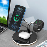 3-in-1 Fast Charging Station Wireless Charging Stand Charger Dock Black