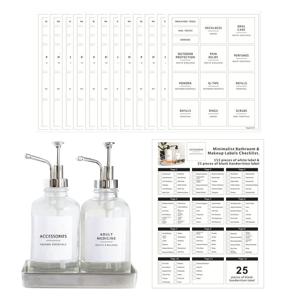 178Pcs Bathroom Bottle Label Waterproof Bottle Stickers