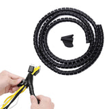 28mm Spiral Cable Management Sleeve Flexible Cable Bundler Manager with Cord Organizer Clip for Home and Office Black