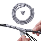 28mm Spiral Cable Management Sleeve Flexible Cable Bundler Manager with Cord Organizer Clip for Home and Office Grey
