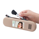 Portable Travel Bag Organiser Make Up Brush Bag Cosmetic Pouch Toiletry Case with Mirror Khaki