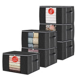 6Pcs Set 90L Foldable Storage Bags with Zips for Clothes Blanket Black