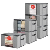 6Pcs Set 90L Foldable Storage Bags with Zips for Clothes Blanket Grey