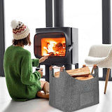 Foldable Felt Bag Organizer Firewood Basket with Handles Light Grey