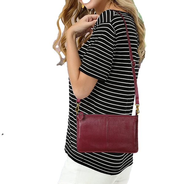 Womens Genuine Leather Crossbody Bag Handbag Shoulder Bag Clutch Wallet Red