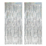 2Pcs Fringe Curtain PET Curtain Backdrop Streamers Party Decorations Silver