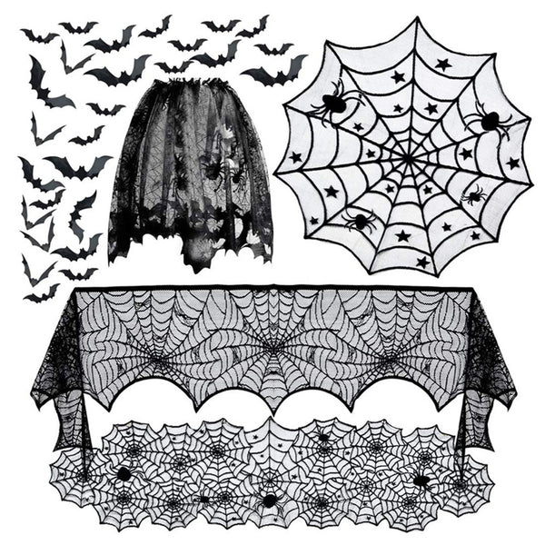Halloween Decorations Kit Spiderweb Lace Covers Set Halloween Party Decors