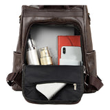 Women PU Leather Anti-theft Backpack School Bags Travel Backpack Brown