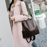 Women PU Leather Anti-theft Backpack School Bags Travel Backpack Brown