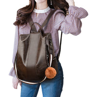Women PU Leather Anti-theft Backpack School Bags Travel Backpack Brown