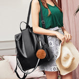 Women PU Leather Anti-theft Backpack School Bags Travel Backpack Black