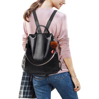 Women PU Leather Anti-theft Backpack School Bags Travel Backpack Black
