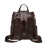 Women PU Leather Anti-theft Backpack School Bags Travel Backpack Brown
