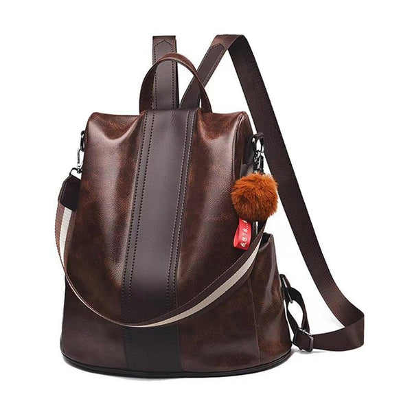 Women PU Leather Anti-theft Backpack School Bags Travel Backpack Brown