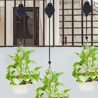 2Pcs Retractable Pulley Hanging Basket Pull Down Garden Plant Flower Hanger Hook Black