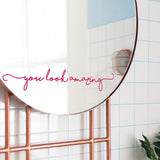 2Pcs You Look Amazing Mirror Decal Decal Bathroom Wall Sticker Decor Shower Door Decal Rose Red