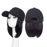 Adjustable Wig Hat Baseball Cap Hair Extensions Hat Sun Visor Cap for Women Girls Natural Black
