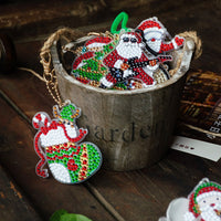 15Pcs DIY Christmas Acrylic Diamond Painting Keychain Xmas Hanging Key Ring Pendant Style 1