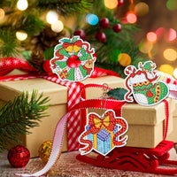 15Pcs DIY Christmas Acrylic Diamond Painting Keychain Xmas Hanging Key Ring Pendant Style 1