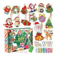 15Pcs DIY Christmas Acrylic Diamond Painting Keychain Xmas Hanging Key Ring Pendant Style 2