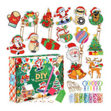 15Pcs DIY Christmas Acrylic Diamond Painting Keychain Xmas Hanging Key Ring Pendant Style 2