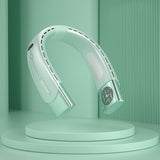Hanging Neck Fan Wearable Bladeless Fan USB Rechargeable Cooling Fan with 5 Speed Adjustment Green