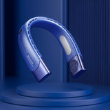 Hanging Neck Fan Wearable Bladeless Fan USB Rechargeable Cooling Fan with 5 Speed Adjustment Blue