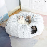 Plush Cat Tunnel with Cat Bed Pet Cat Tunnel Toys Gray