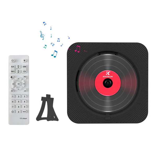 Wall-Mount Bluetooth CD Player LCD Display Music Player Home Audio Boombox Black