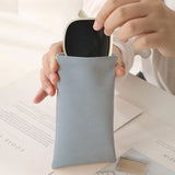 2Pcs Squeeze Top Glasses Pouches Portable Leather Sunglasses Storage Bags Travel Glasses Pouch Blue and Orange