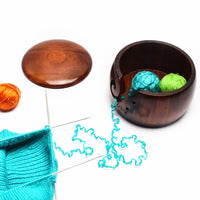 Wooden Yarn Bowl with Lid Knitting Container Storage Bowl Home Sewing Supplies Brown