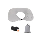 Inflatable Travel Neck Pillow U-Shape Neck Support Cushion for Office Car Airplane Grey