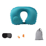 Inflatable Travel Neck Pillow U-Shape Neck Support Cushion for Office Car Airplane Blue